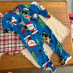 Gerber Festive Blue Onesie with Santa and Reindeer